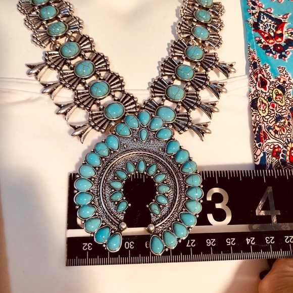 FREE EARRINGS w/ TURQUOISE SQUASH BLOSSOM NECKLACE - Picture 3 of 8